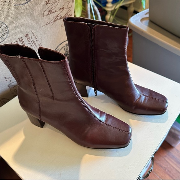 Burgundy SquareToe Nine West Ankle Boots - Picture 3 of 6